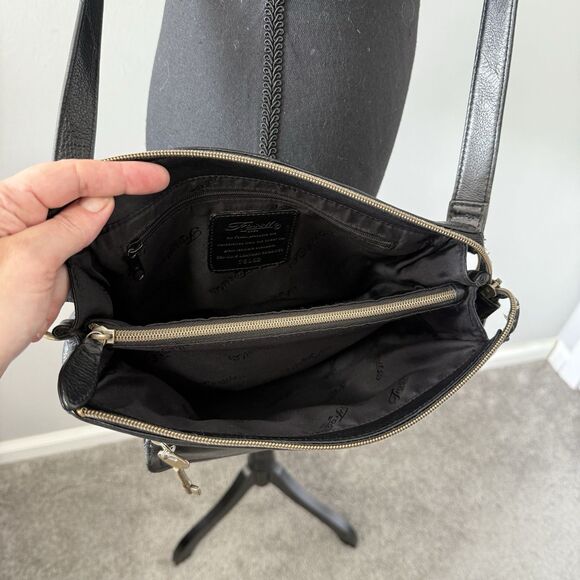 Vtg Fossil Leather Purse Crossbody Bag Black Key Charm Zips Grunge Capsule Boho - Picture 6 of 14